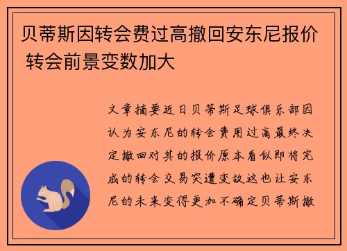 贝蒂斯因转会费过高撤回安东尼报价 转会前景变数加大